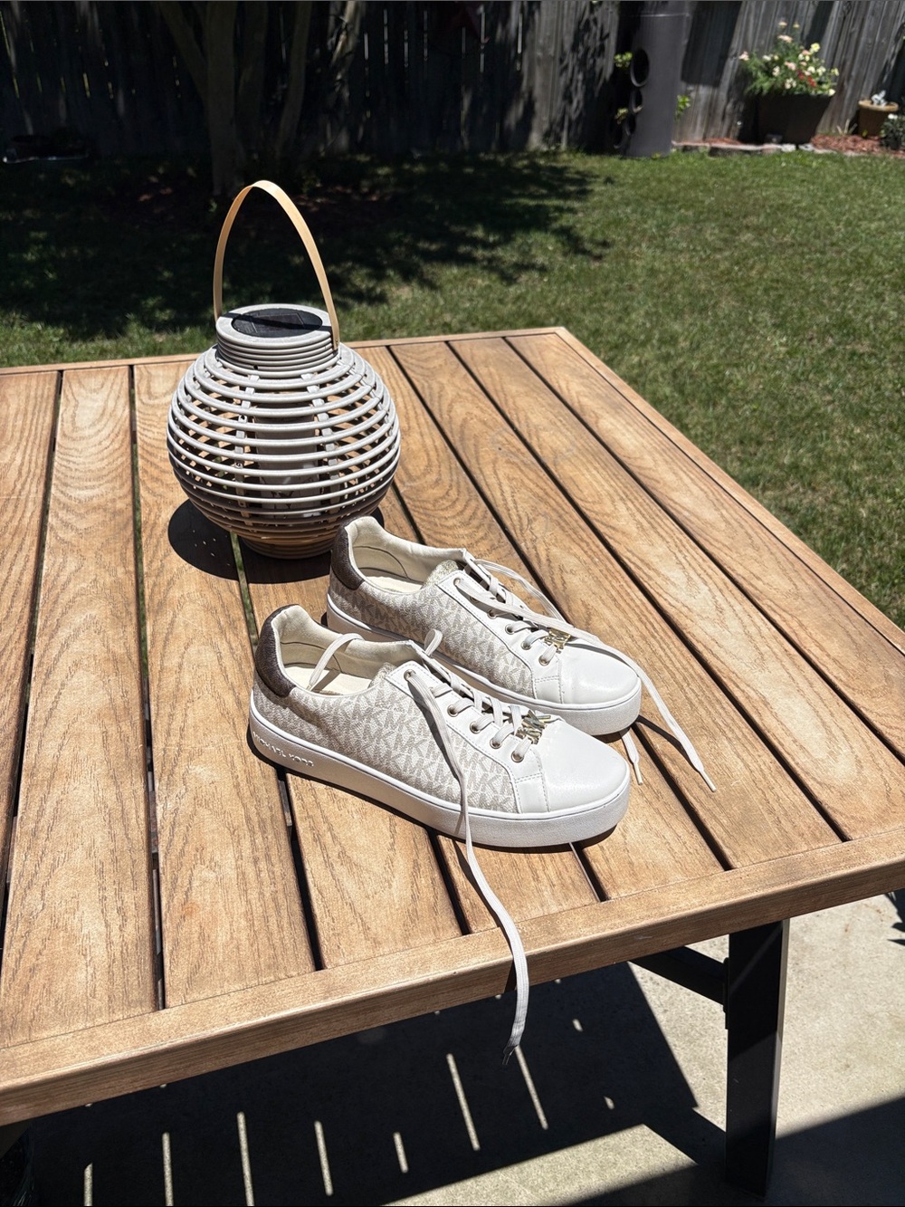 Michael Kors Cream and White Monogram Low-Top Sneakers